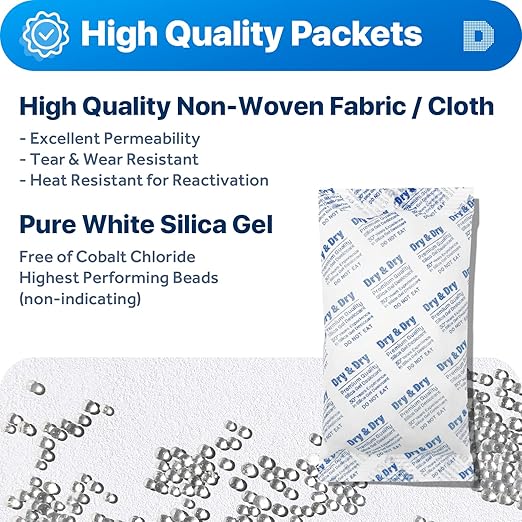 Dry & Dry 300 Gram [2 Packets] Silica Gel Packets Desiccants, Silica Packets - Rechargeable Silica Gel Packs, Desiccants Packets, Silica Gel