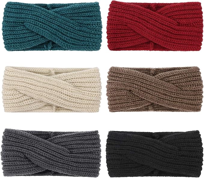 DRESHOW Winter Knit Chunky Headbands for Women Crochet Turban Knitted Ear Warmer Fashion Head Wrap 6 Pack