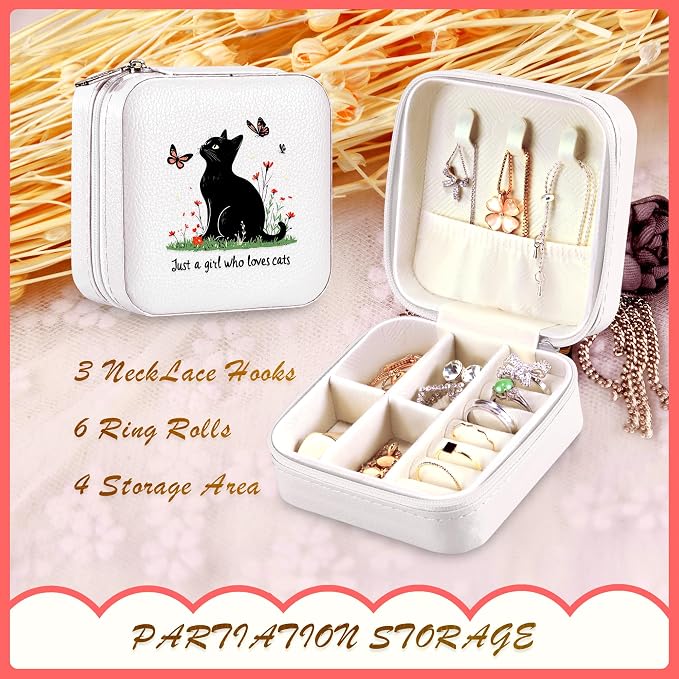 Black Cat Jewelry Box, Gifts For Kids Teens Girls, Black Cat Lovers Stuff Items Accessories Things Merchandise Decor Merch, Travel Ring Earrings Necklace Organizer Holder!