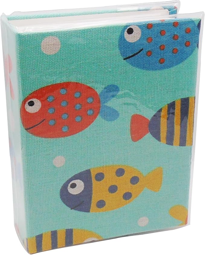 Small Photo Album for Kids, 100 Pockets 4x6 Bookshelf Baby Picture Album, Slip-in Linen Cover Photo Book for Family(Fish)