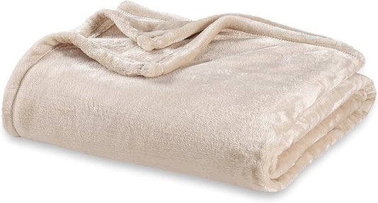 Berkshire Blanket Classic VelvetLoft® Solid Bed Blanket King Size, Lightweight Soft Fuzzy Plush Blanket for Bed and Couch, Grain, 90x108 Inches
