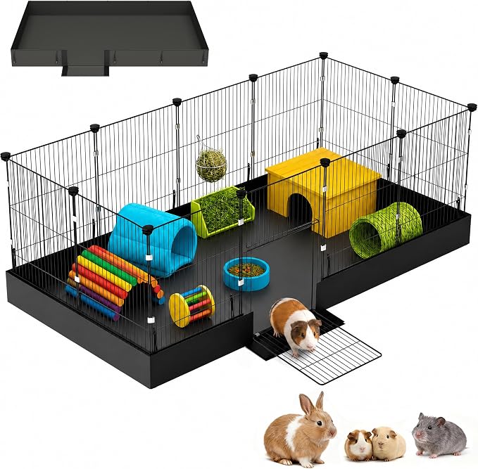 Guinea Pig Cages DIY Small Animal Playpen with Waterproof Liner, Expandable Cage for Guinea Pigs, Metal Wire Yard Fence Rabbit Cage