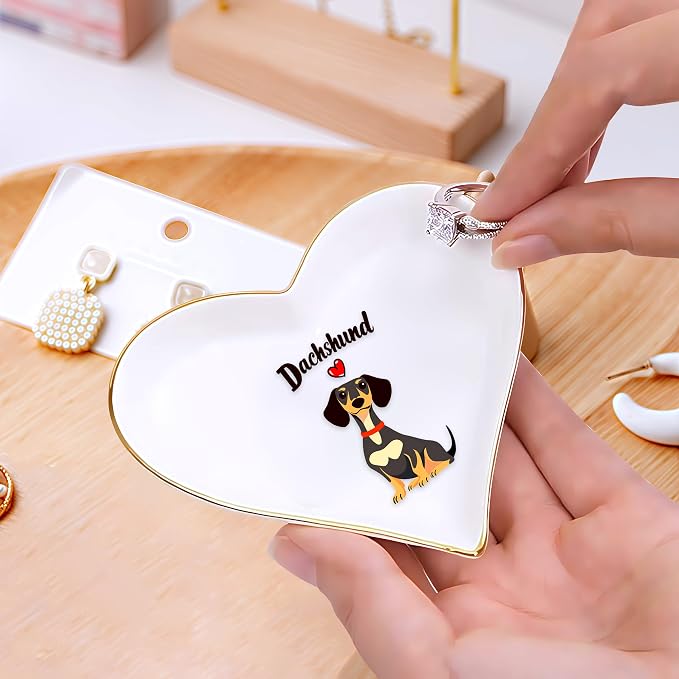 Dachshund Ring Holder Dish Tray, Gifts For Women Teens Girls, Dachshund Lovers Themed Stuff Things Decor Merch, Home Room Ring Earrings Necklace Organizer Holder!