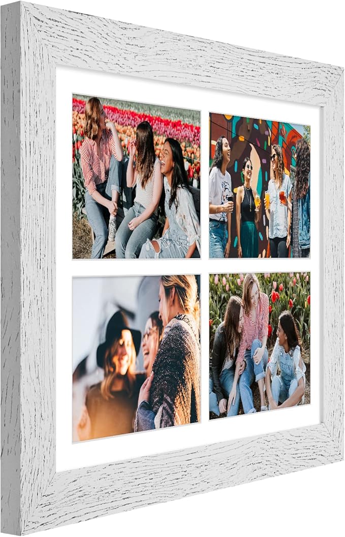 11x15 Picture Frame Display 4 opening 5x7 Picture Frame Collage,Multi Photo Frame with Mat,Plexiglass,Horizontal and Vertical Formats for Wall Decor,Distressed White Wood Grain