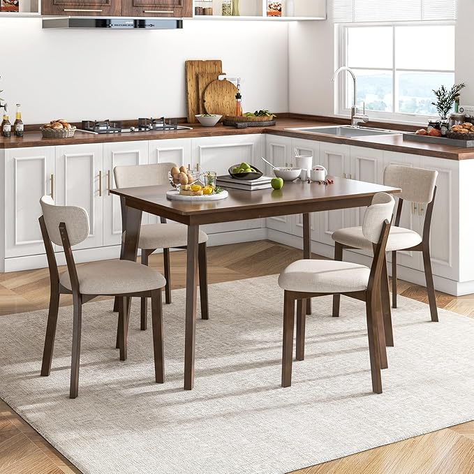 GOFLAME 48” Wooden Dining Table for 4 People, Rectangular Kitchen Table with Rubber Wood Legs, Mid-Century Modern Dinner Table for Living Room, Dining Room, Small Space