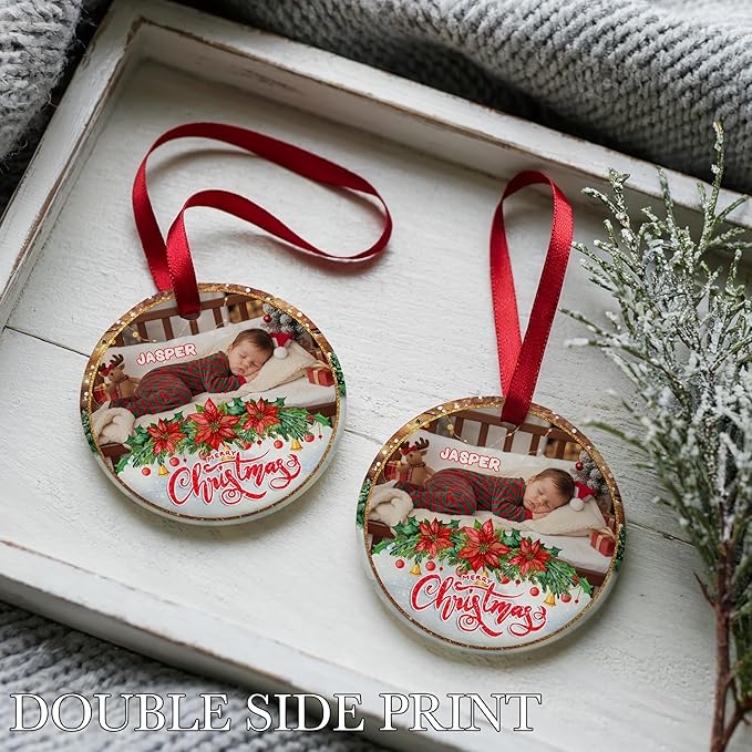 Personalized Baby's First Christmas Ornament 2025 Personalized My First Christmas Ornaments Picture & Name Gift for New Mom, Dad, Grandson or Granddaughter Christmas Tree Keepsake Gift
