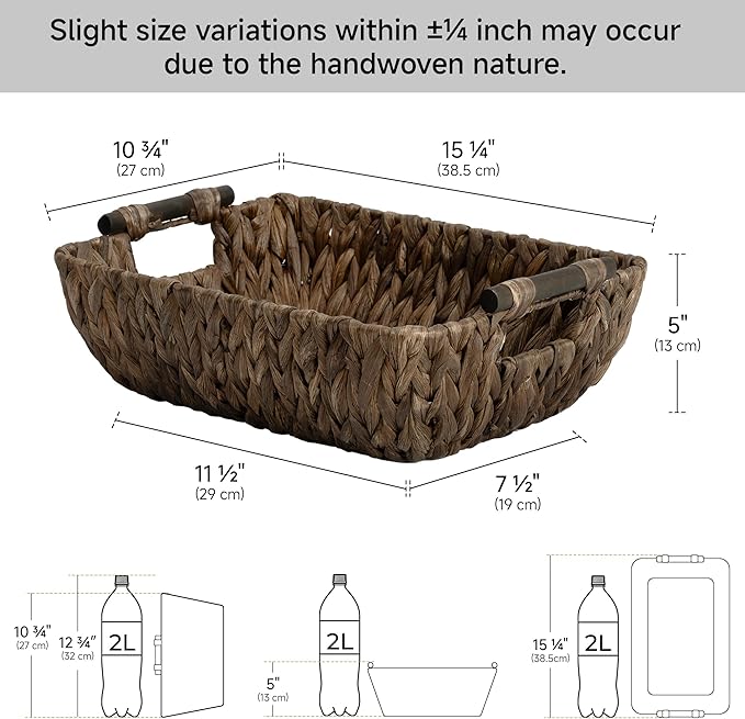 StorageWorks Wicker Baskets for Organizing, Woven Basket with Wooden Handles, Wicker Storage Baskets for Bathroom, Brown, 2-Pack
