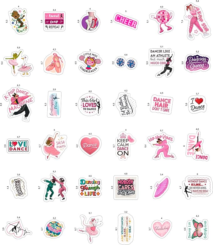 100Pcs Dance Stickers for Water Botlle, for Scrapbooking - Dancer Stickers - Gifts for Dancer - Dance Party Supplies - Gift for Women & Men
