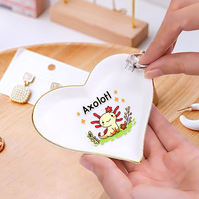 Axolotl Ring Holder Dish Tray, Gifts For Women Teens Girls, Axolotl Lovers Themed Stuff Accessories Things Decor Merch, Home Room Ring Earrings Necklace Organizer Holder!
