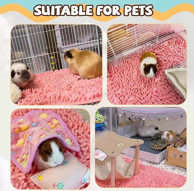 8 Pcs Guinea Pig Liner Washable Rabbit Cage Liner 16x12 Inch Guinea Pig Fleece Mats Reusable Bedding Pee Pads for Small Animals, Bunny(Pink)