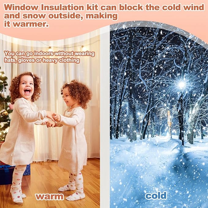 Window Insulation Kit Cuttable Transparent Film with Adhesive Straps Reusable Window Plastic for Winterizing Thicken Thermal Waterproof Attic Insulation Cover Warm Winter (87 Inch X 10 ft)