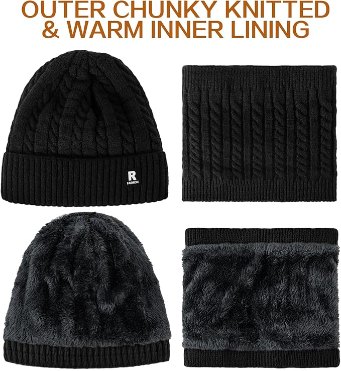 Winter Beanie Hat Scarf Gloves Set for Men Women, Slouchy Mens Winter Clothes Hats Neck Warmer Touchscreen Gloves