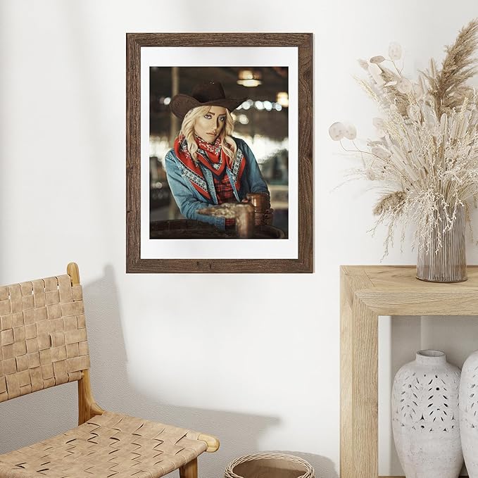 18x24 Picture Frame, Solid Elm Wood Picture Frame with Real Glass, Large Rustic Poster Frame 18"x24", matted to 16x20, 18 by 24 Wooden Frame for Vertical & Horizontal Wall Hanging, Walnut, 1 Pack