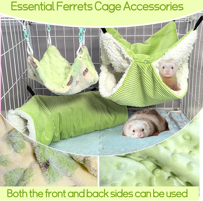 Hamiledyi Ferret Hammock 5 Pack Sugar Glider Climbing Ropes Toys Rat Hanging Tunnel Hammock Swing Squirrel Hideout Bed Cage Accessories for Hamster Mouse Small Animals