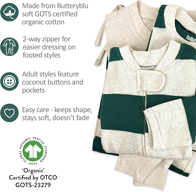 JAMIE Matching Family Jammies Holiday Pajamas 100% Organic Cotton PJs Adults, Kids, Toddlers, Baby, Pets