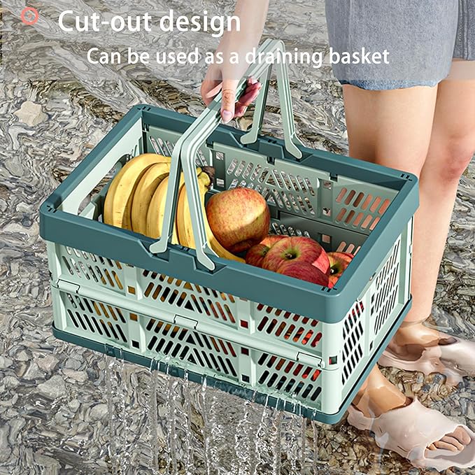 Collapsible Plastic Storage Crate - 20L Folding Organizer Basket Portable Stacking Storage Crate Bin with Handle, for Camping, Picnic, Car Trunk, Home Storage (Blue, M)