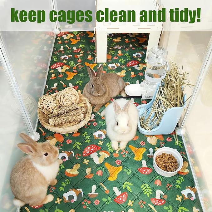 2 Pcs Guinea Pig Cage Liners 47 x 24 Washable Cage Pads Rabbit Bedding Reusable Absorbent Pee Pads for Small Animals Bunny Ferret Chinchilla Hamster (Green, 47×24'')