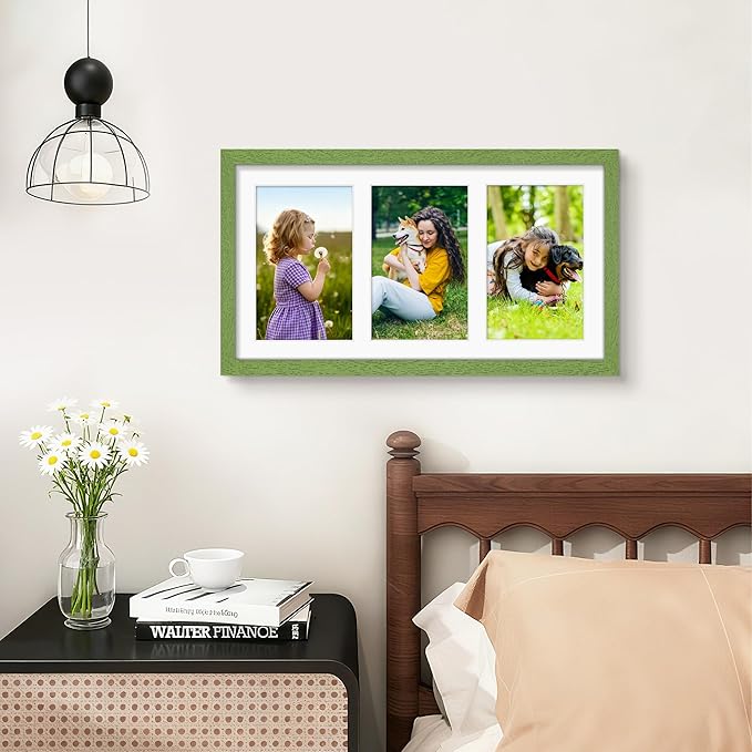 8x14 Collage Picture Frame 4x6 Collage Picture Frame Displays Three 4x6 inch Photos or 8x14 (Without Mat) for Available Horizontal Wall Mounting Display and Vertical Green