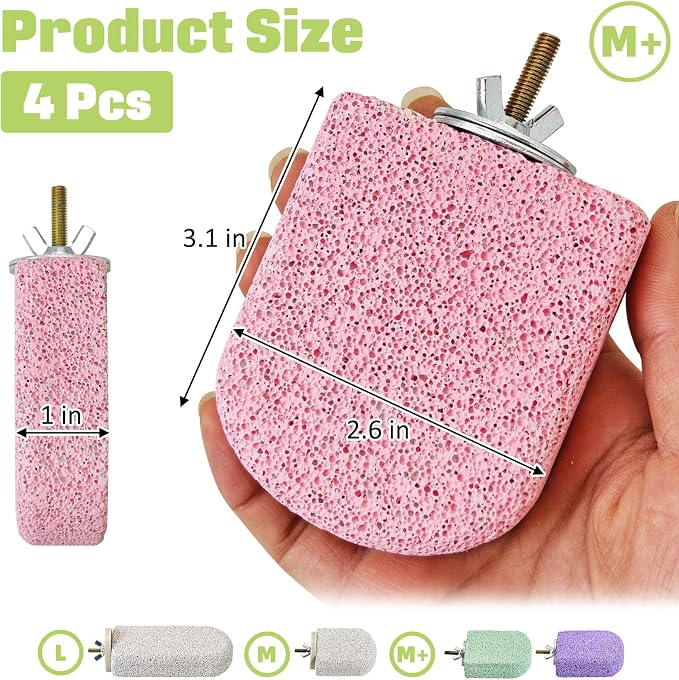 BNOSDM 4 Pcs Pink Bird Beak Grinding Stone Calcium Parrot Perch 3.1 * 2.6in | Natural Volcanic Lava Stone, Mineral Block, Birds cage platform for Parakeets Cockatiels Conures,Biting Toys for Small Bird