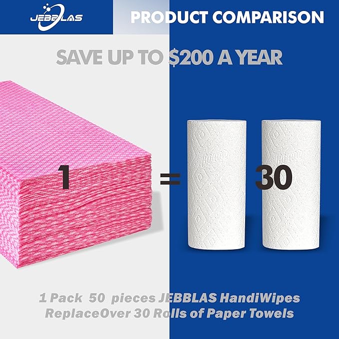 JEBBLAS 50Ct Foodservice Cleaning Towel, Reusable Paper Towels,11.4" x 23.6" Kitchen Cleaning Cloth All Purpose Dish Towels, Foodservice Wipes