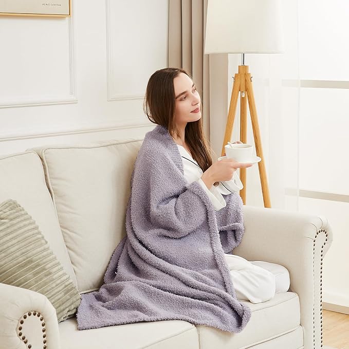 CYMULA Knit Throw Blanket for Couch Purple - Super Soft Lightweight Plush Fuzzy Fluffy Cozy Blankets and Throws for Sofa Bed, 60 x 80 inches