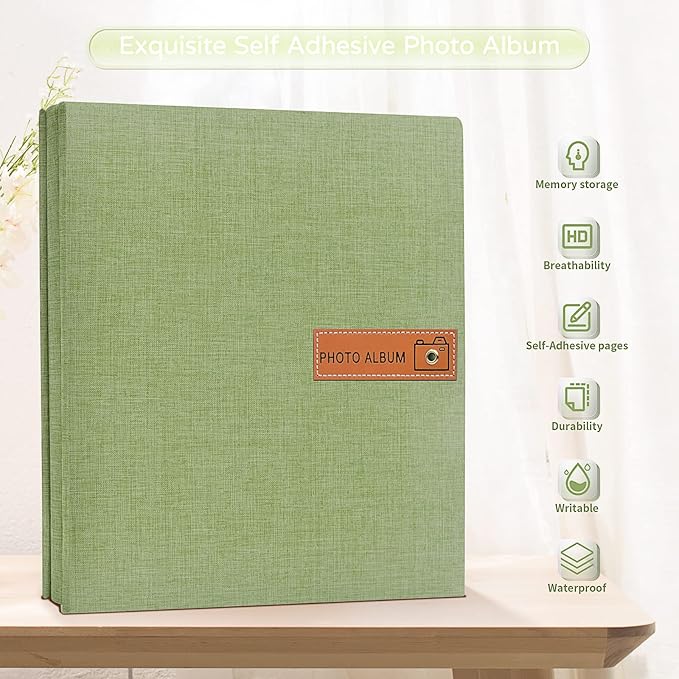 Popotop Large Photo Album Self Adhesive 4x6 5x7 8x10 Scrapbook Album DIY Picture Book,Gifts for Mom,Family Baby and Wedding,with Metal Pen and Plastic Board