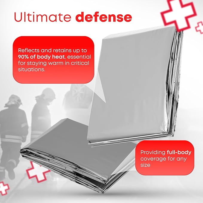 Ever Ready First Aid Mylar Rescue Blanket, Large Silver Thermal Sheet for Emergency and Survival, 54” x 84” – 20 Count