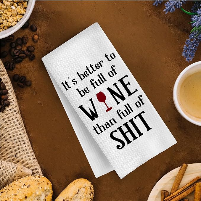 Funny Wine Kitchen Towels - Bar Towels for Kitchen Bartender Home, Wine Bar Decor Dish Towel, Funny Tea Towel, 16x24 Inch