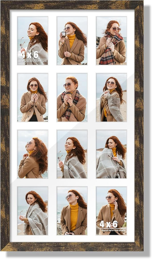 14x26 Collage Picture Frame 4x6 Collage Picture Frame Displays Twelve 4x6 inch Photos Available Horizontal Wall Mounting Display and Vertical Brown