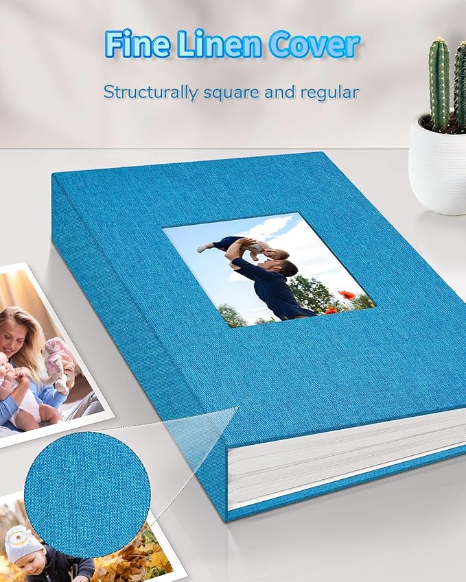 Photo Album 4x6 with 100 Pockets,Slip-in Picture Albums,Linen Cover Memory Book with Front Window,White Page Vertical Photo Book for Wedding,Family,Anniversare,Baby,Vacation