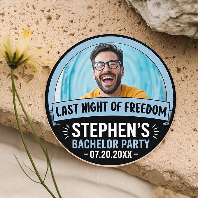 10 Pack Personalized Bachelor Party Coasters, Custom Cardboard Drink Coasters with Photo Print and Text, Fun Bachelor Party Favors and Gifts, 3.95" Round, Design 3