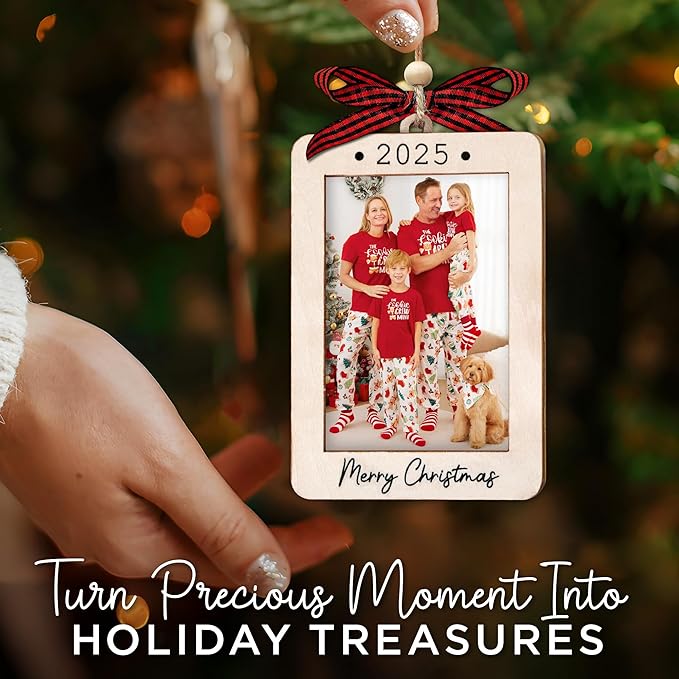 2025 Christmas Ornament Picture Frame - Wooden Portrait Photo Frame Ornaments - Picture Frame Ornament For Tree - Merry Christmas Ornaments With Picture Insert - Christmas Gift For Family, Friends