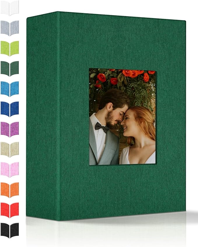 Photo Album 4x6 with 100 Pockets,Slip-in Picture Albums,Linen Cover Memory Book with Front Window,White Page Vertical Photo Book for Wedding,Family,Anniversare,Baby,Vacation