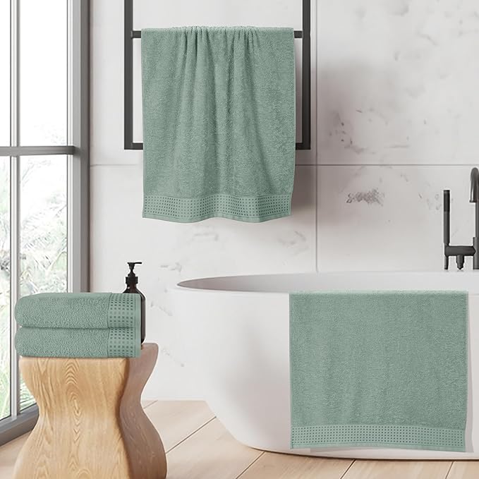 GLAMBURG Ultra Soft 4 Pack Oversized Bath Towel Set 27x54 inches, 100% Cotton Bath Towels, Highly Absorbant Compact Quickdry & Lightweight Towel, Ideal for Gym Travel Camp Pool - Jade