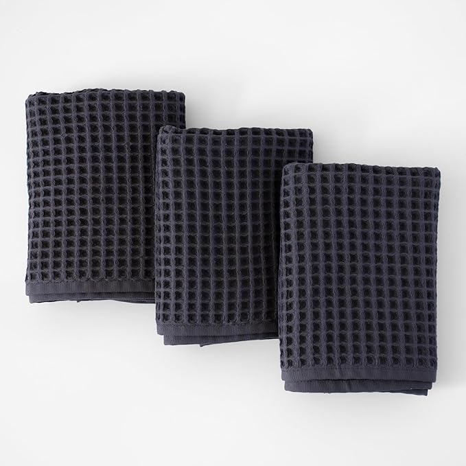 PÜSKÜL - Set of 3 Organic Waffle Hand Towel Gray - Premium Quality, 100% Turkish Cotton, Soft, Quick-Dry, Absorbent, Lint-Free Face Kitchen Hand Towels (Dark Gray, Hand Towels - Pack of 3)