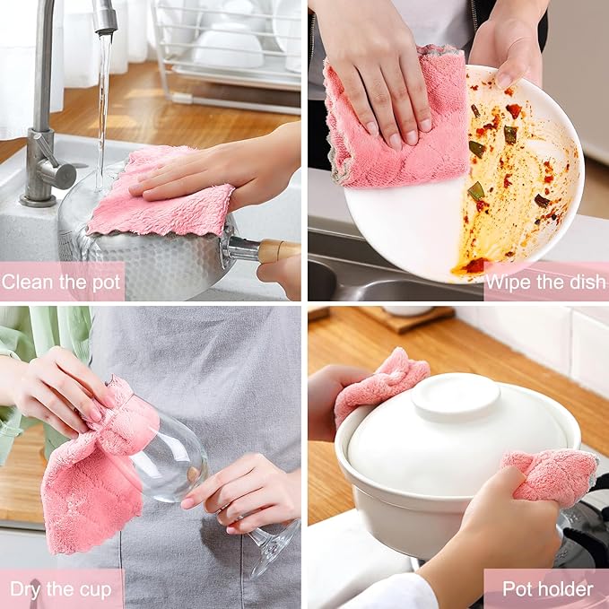 12 Pack Kitchen Cloth Dish Towels, 12x12 inch Soft Premium Dishcloths, Absorbent Microfiber Cleaning Cloth for Cleaning Dishes, Kitchen, Bathroom, Car