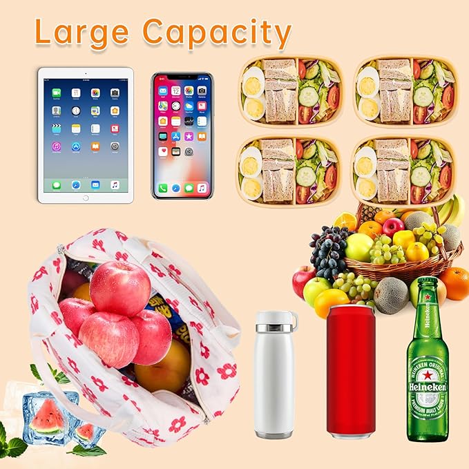 Lunch Bag for Women Men Girl,Large Cute Corduroy Lunch Tote Bags - Reusable Insulated Lunch Box for women with Handle, Leakproof WaterProof Design for Office, School, Work,Picnic.