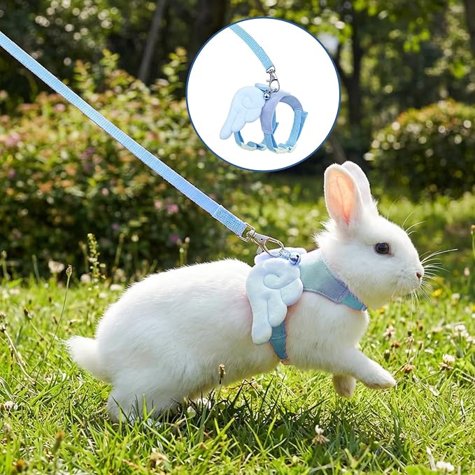 Ferret Harness and Leash Set Small Animals Vest Harness Soft-Harness Leash Vest Set with Bell Guinea Pig Clothes for Baby Ferret Rats Hamster Teacup Chihuahua Mouse Small Pet(Blue)