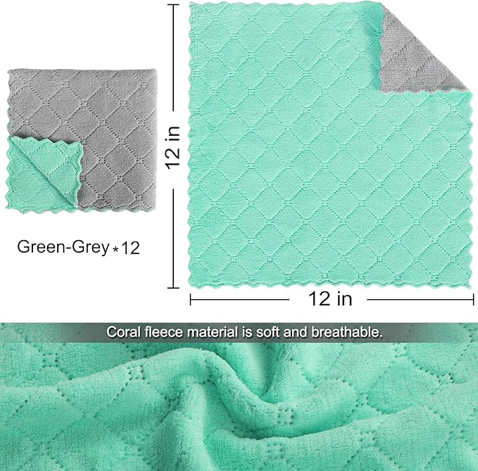 12 Pack Kitchen Cloth Dish Towels, 12x12 inch Soft Premium Dishcloths, Absorbent Microfiber Cleaning Cloth for Cleaning Dishes, Kitchen, Bathroom, Car