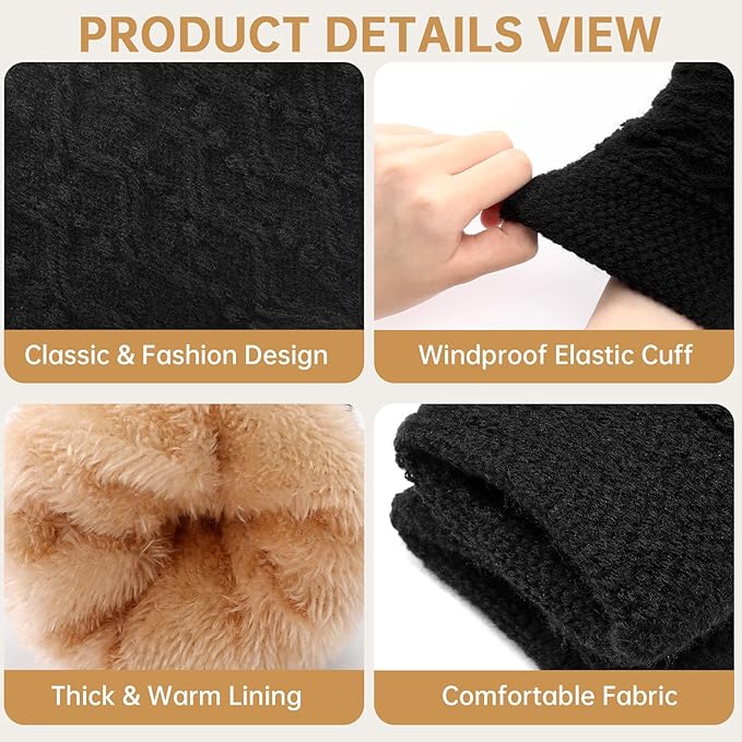 Trifabricy Winter Gloves for Women, Warm Fleece Lined Womens Gloves, Knit Glove for Women, Touchscreen Glove for Cold Weather