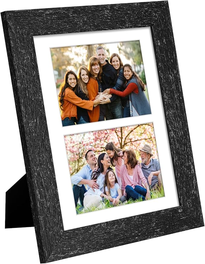 8.5x11 Picture Frame Display 2 opening Double 5x7 Picture Frame Collage,Multi Photo Frame with Mat,Plexiglass,Horizontal and Vertical Formats for Wall Decor,Black Wood Grain