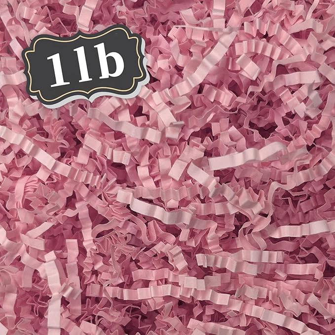 ZEBMOON 1 LB Pink Crinkle Cut Paper Shred Filler Great for Gift Wrapping, Basket Filling, Birthday, Wedding, Halloween, Thanksgiving, Christmas Day, New Year Party Decorations Filling Supplies