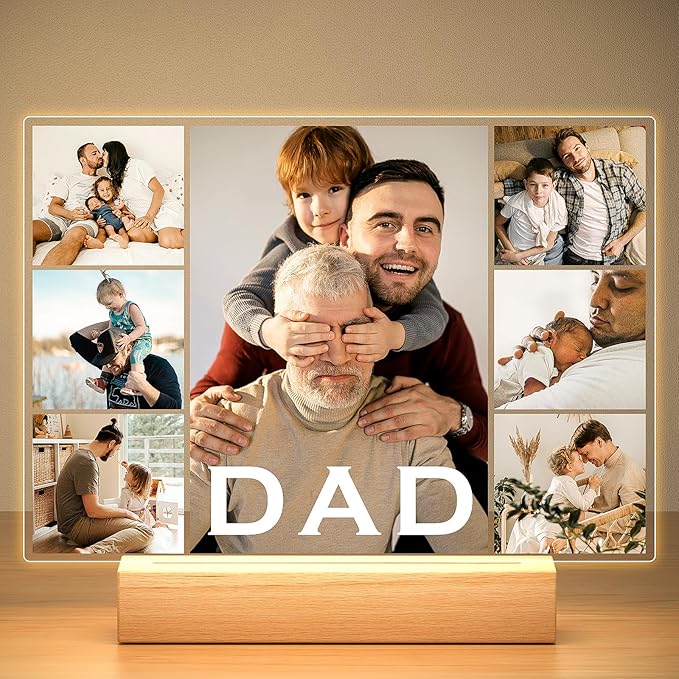 Custom Picture Frames with Photos, Custom Dad Photo Frame with Night Light, Customized Dad Birthday Gifts, Personalized Father's Day Gifts for Dad from Daughter Son Wife