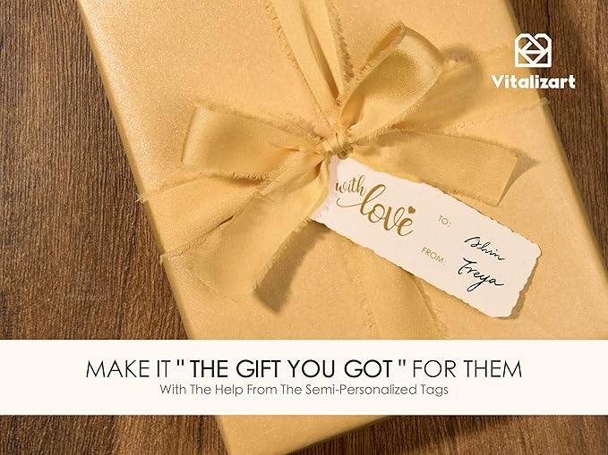 Vitalizart Gold Wrapping Paper Set 17" Pearly-Lustre With Silk Like Satin Ribbon & Gift Tags Recyclable Christmas Gift Wrapping Birthday Baby Shower Wedding Handmade Crafts 197"(16.4 Ft)