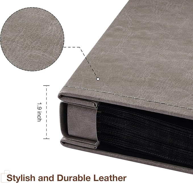 potricher Small Photo Album 4x6 200 Photos Leather Cover Picture Book with 200 Horizontal Pockets for Family Wedding Anniversary and Baby (Gray)