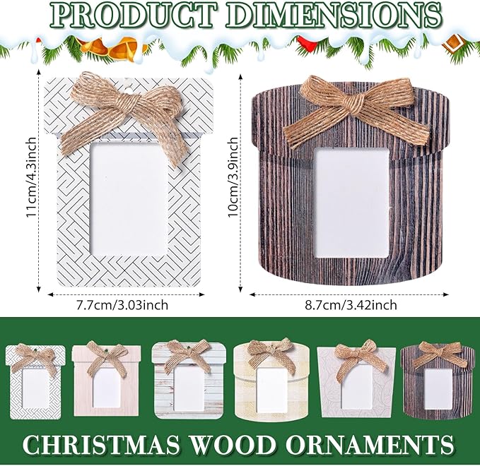 Namalu 12 Pcs Small Frames for Christmas Ornaments Mini Wooden Picture Frame Ornaments for Christmas Tree Xmas Family Photo Hanging Keepsakes for Holiday Party Decorations Gifts (Rustic)