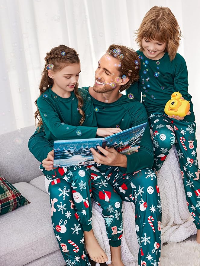 Ekouaer Family Matching Pajamas Christmas Sleepwear Long Sleeve Sleep Shirt with Plaid Pants Soft Loungewear Pjs Set S-XXL