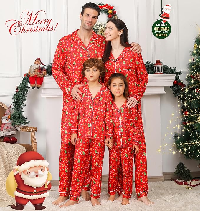 ANGELGGH Family Christmas PJs Matching Sets 2 Pcs Festival Party Pajamas Holiday Warm Sleepwear Couples Button Loungewear