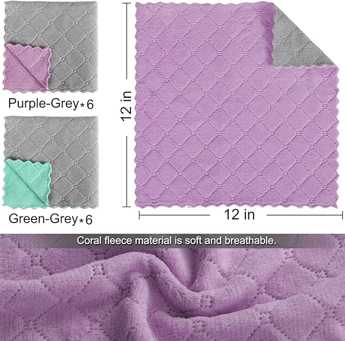12 Pack Kitchen Cloth Dish Towels, 12x12 inch Soft Premium Dishcloths, Absorbent Microfiber Cleaning Cloth for Cleaning Dishes, Kitchen, Bathroom, Car