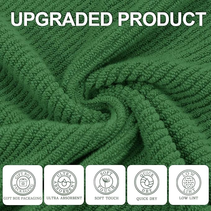 VOOVA & MOVAS Green Washcloths, 6PC Hand Towels 13" x13" - 100% Cotton | Thick | Quick Dry | Lightweight, Wash Cloths for Your Face, Bathroom Essentials, Hunter Green